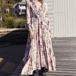 Jaase Chantal Pink Floral Ruffled Maxi Dress Boho Size L
